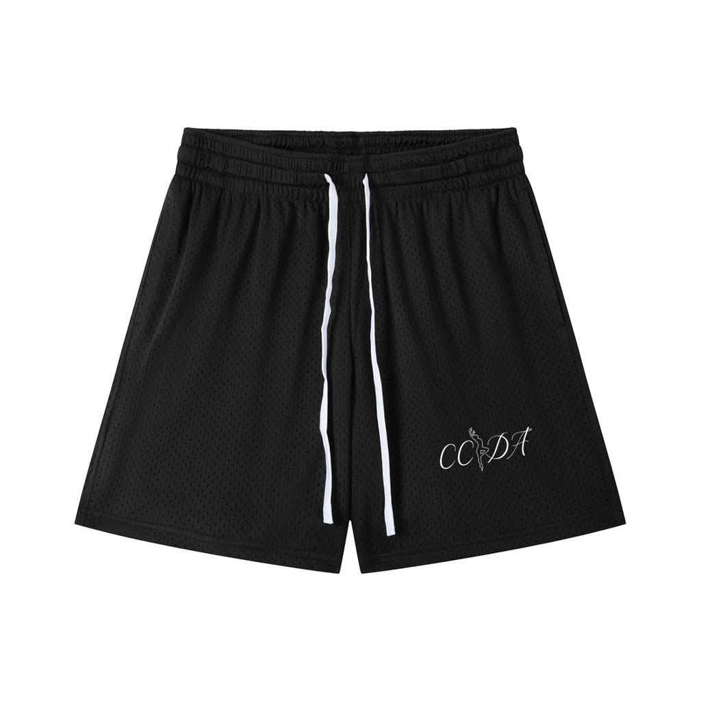 Script Mesh Drawstring Shorts